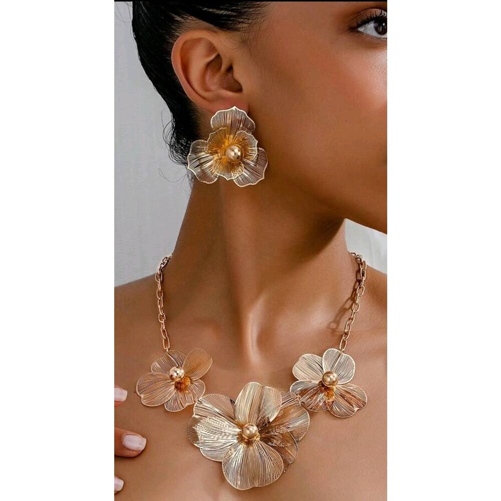 Fashionable 3pcs Floral Pendant Necklace & Earrings Set -Charming Gift for Women